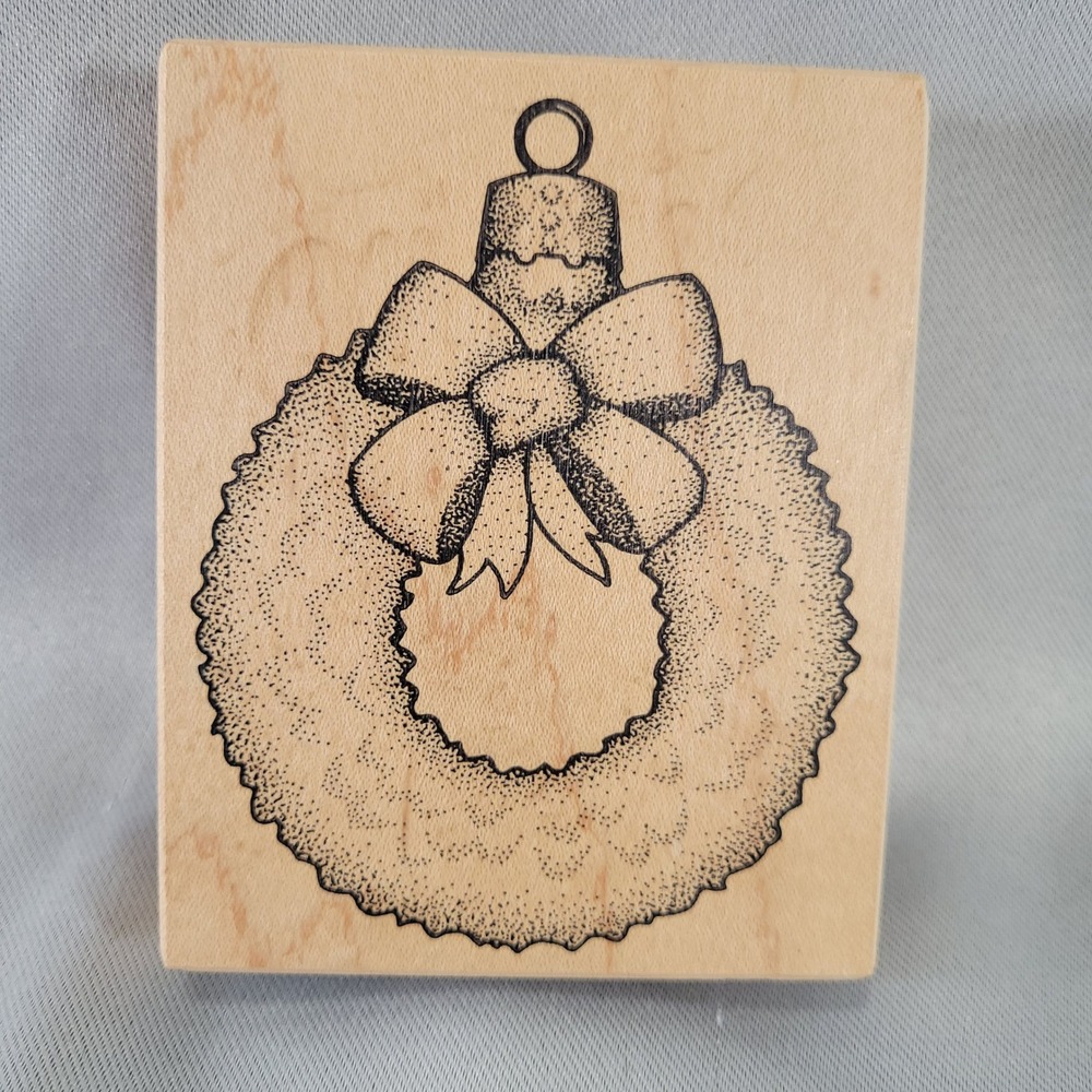 Christmas Wreath Ornament Rubber Stamp Stampa Barbara Vintage 1996 Wood